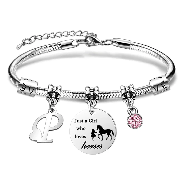 Coerow 26 Initial Letters Horse Bracelets - Just a Girls Who Loves Horse - Women Girls