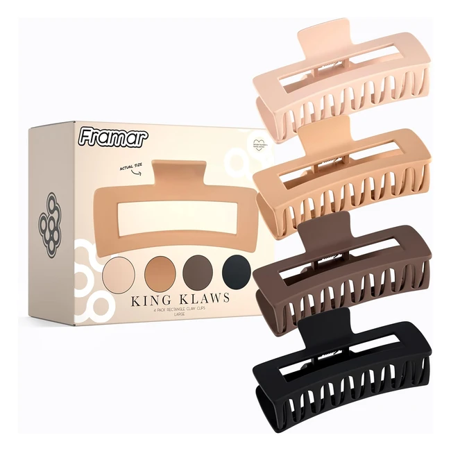 Framar Large Claw Clips for Thick Hair - Neutral 4 Pack - Matte Finish