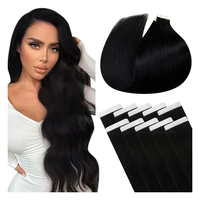 Laavoo Extension Adhesive Cheveux Naturel Noir Bande Adhesive 24 Pouces 10 Pieces25g