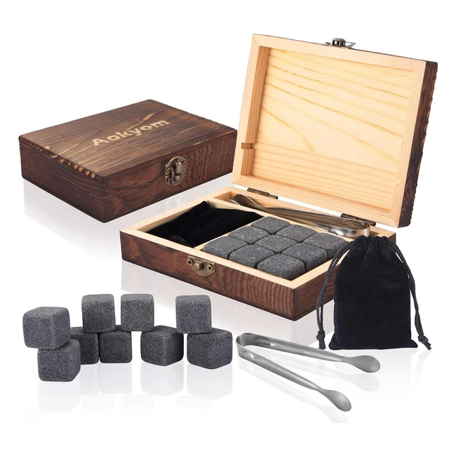 Set Pietre Whiskey9 Ghiaccio Riutilizzabile Aokyom Cubetti Whiskey con Pinze e Sacchetto di Velluto