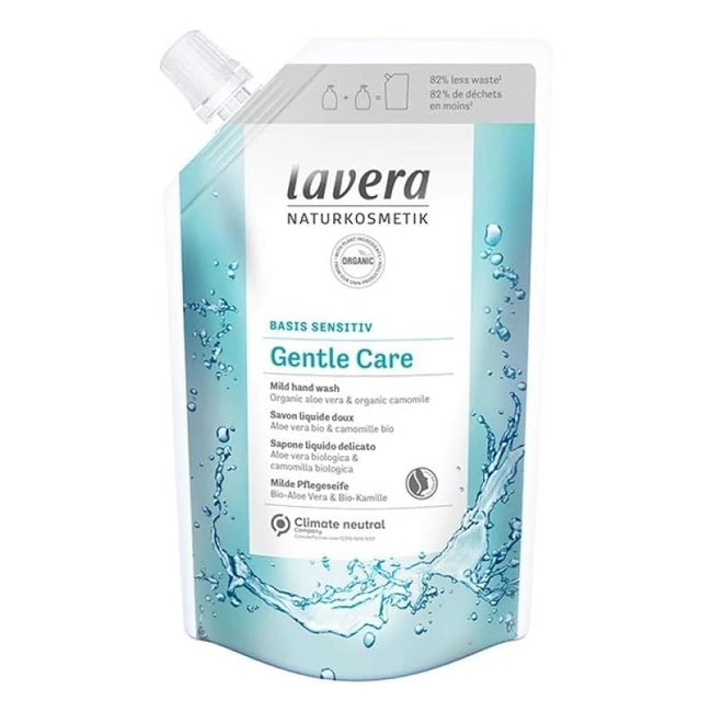lavera basis sensitiv gentle care hand wash refill pouch - Organic Aloe Vera & Chamomile - Mild Cleansing - pH Neutral - Vegan - 6 x 500ml