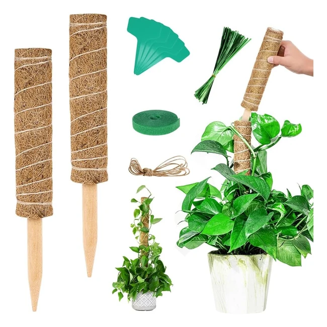 Vicloon Moss Pole 2pcs Coir Totem Pole | Plant Support Stick for Climbing Plants | Indoor Plant Moss Stick with Twist Ties | Moldproof 30cm