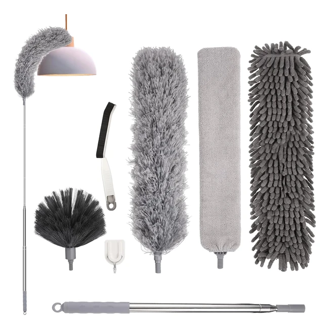 Feather Duster 7 Pcs Extendable Bendable Washable Cobweb Brush - Up to 100 Long