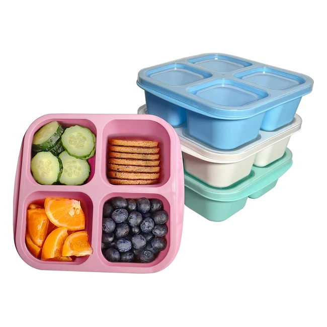 Meeyuu 4 Pack Snack Containers 4 Compartments Bento Snack Box - Meal Prep Lunch 