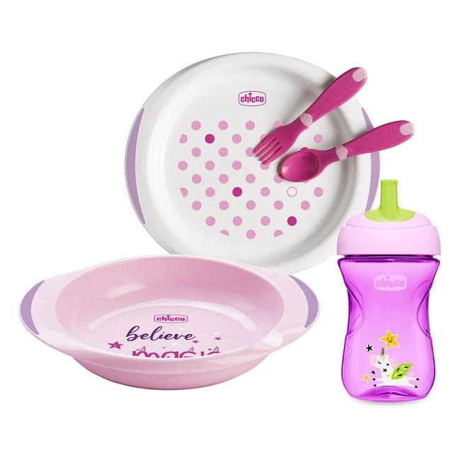 Chicco Set Vajilla Silicona Beb Juego Menaje Infantil 12 Meses Rosa