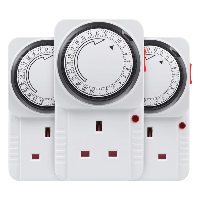 HBN Mechanical Timer Plug Socket 24 Hour Segment Programmable Energy Saving 3 Pack