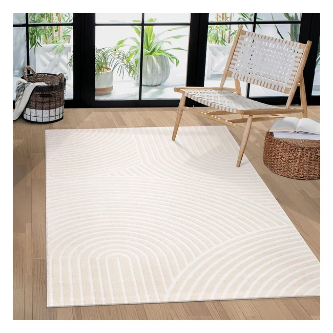 Paco Home Teppich Kurzflor Skandinavisches Boho Muster 3D Effekt 160x220 cm Crem