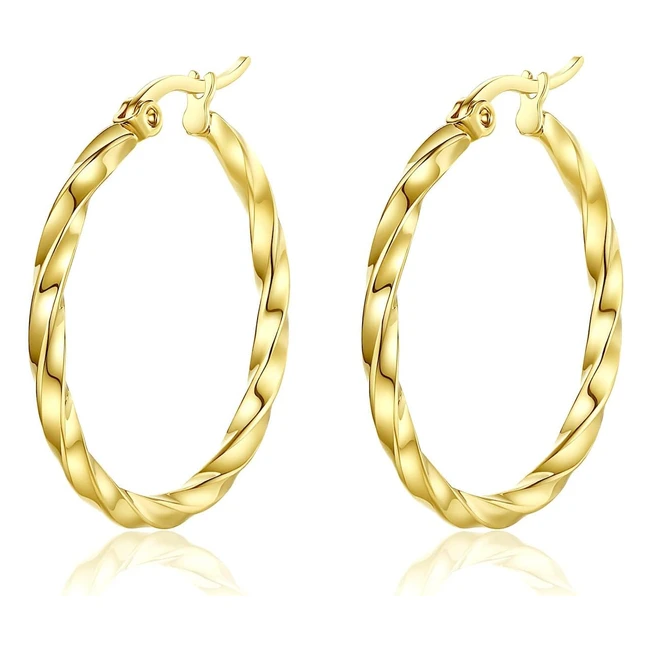 Yumay 9ct Gold Twisted Hoop Earrings for Women 30mm - Stylish and Elegant Design