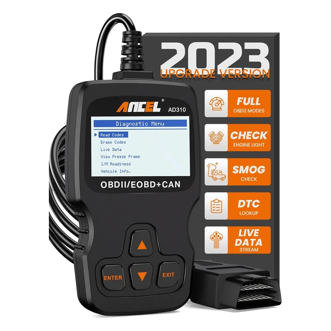 ANCEL AD310 Car OBD2 Scanner - Classic Design - Fast Scan - Supports Multiple Languages - Works on Most UK Vehicles - Easily Determines Check Engine Light - Large LCD Display - No Battery Needed - 25ft Long Cable