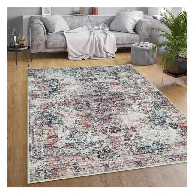 Paco Home Waschbarer Teppich Vintage Muster Flachgewebe 120x160 cm - Modern  Pf