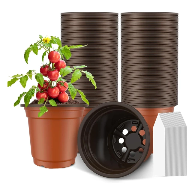 100 Pack Peyou Plastic Plant Pots - Reusable Seedling Pots for Seeds, Flowers, Vegetables - Includes 100 Labels