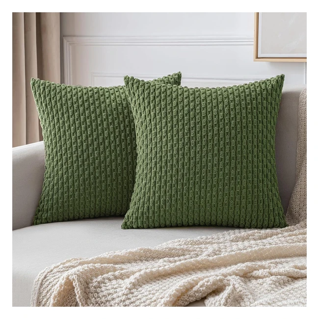 MIULEE Corduroy Cushion Covers Pack of 2 18x18 Inch Matcha Green Soft Square Pil