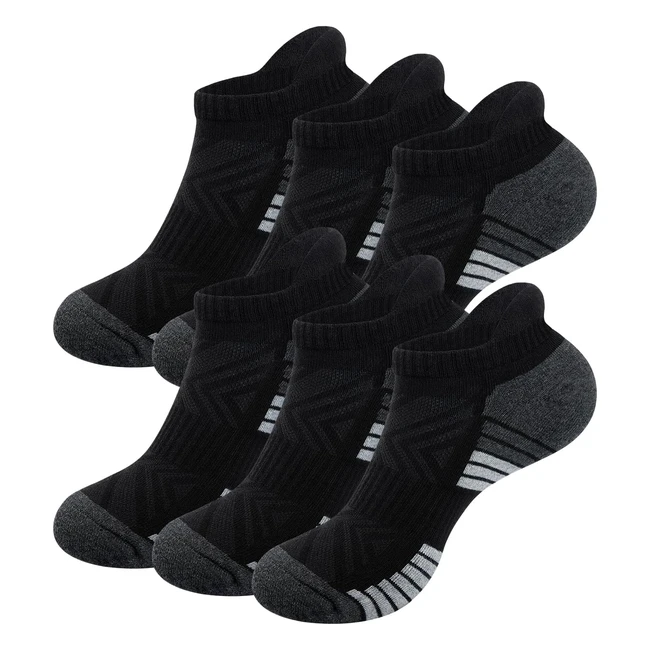 Puliou Running Socks Trainer Socks for Men Women Black/White L0269 - Breathable Cotton Ankle Low Cut Athletic Walking