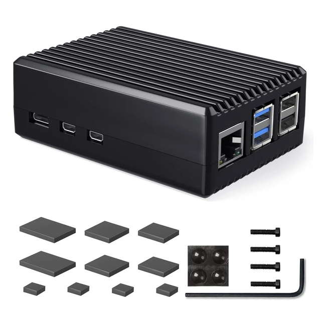 Caja Metálica Miuzei para Raspberry Pi 5 con 10 Disipadores - Negro