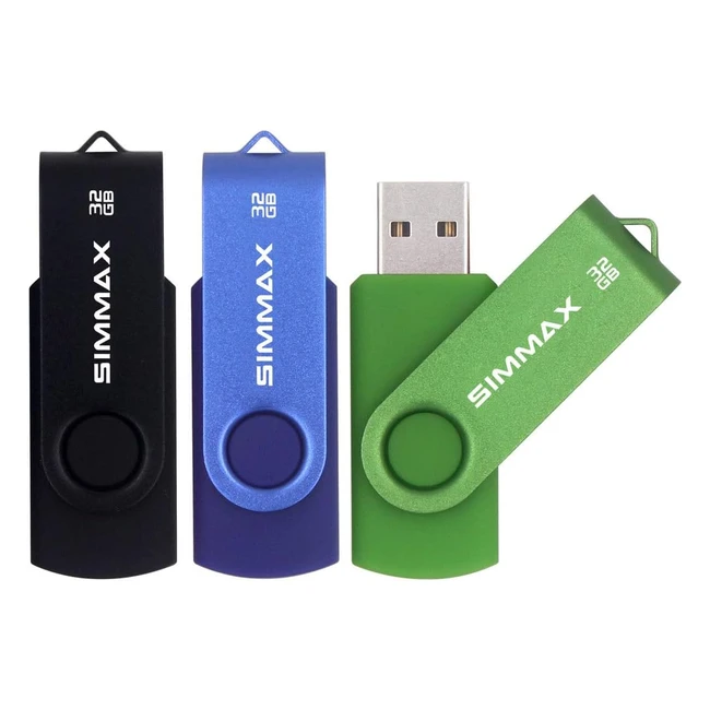 Simmax 32GB USB Flash Drives 3 Pack Swivel Design Memory Stick 32GB Black Blue Green