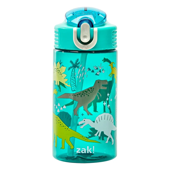 Zak Designs Kids Water Bottle 16oz Durable Plastic with Straw Handle - Dinosaur