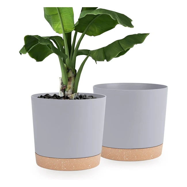 Modern Plant Pots Set of 2 - Indoor Outdoor 305cm Planters with Drainage Holes 
