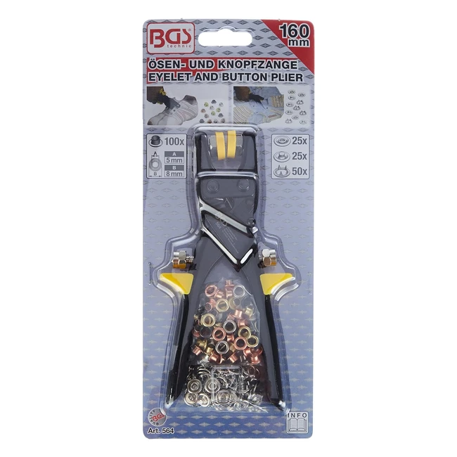Alicate Perforador BGS 564 para Ojales y Botones - Incluye 100 Ojales y 25 Juegos de Botones