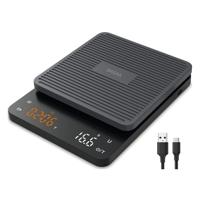 Balance Caf Numrique Bagail avec Minuterie - Haute Prcision 01 g - Tare Automatique - Rechargeable