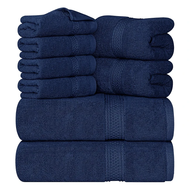 Set di asciugamani Utopia Towels 8 pezzi, altamente assorbente, blu navy