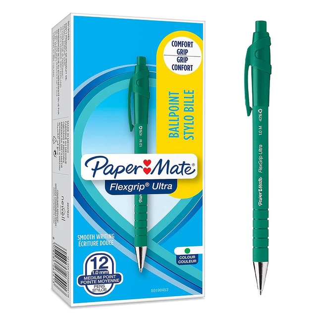 Paper Mate FlexGrip Ultra Retractable Ballpoint Pens - Medium Point 1.0mm - Green - 12 Count
