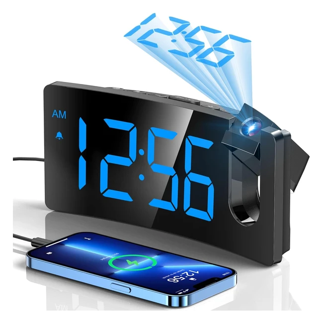 Projection Alarm Clocks Bedside Digital Clock with 180 Rotatable Projector 3-Lev