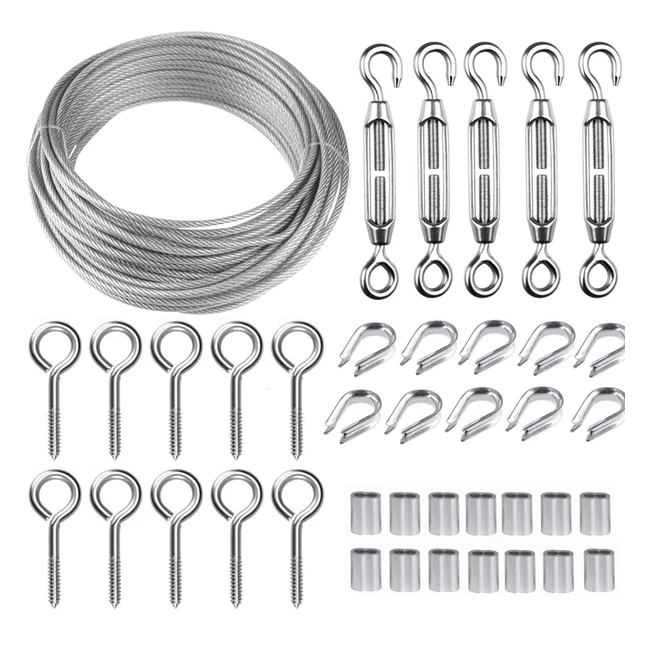 Tootaci Garden Wire 30m 2mm Stainless Steel Rope Kit M5 Turnbuckle Fence Cable R