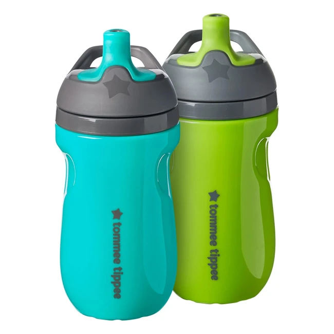 Tommee Tippee Insulated Sportee Bottle 260ml - Pack of 2 | Spillproof & Easy to Hold | Green & Teal