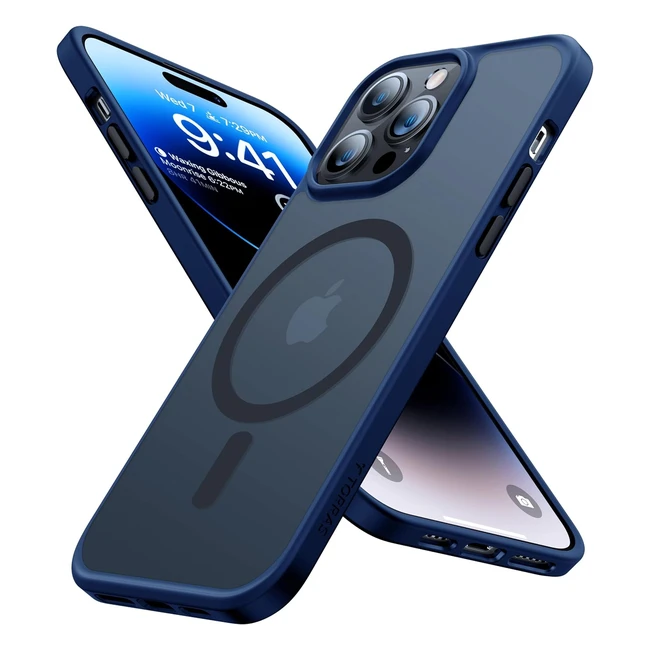 Torras 2023 Upgraded Magnetic iPhone 14 Case 12ft Military Grade Drop Tested 20W Super Magnetic Shockproof Translucent Hard Back Slim Fit Thin Matte Case Blue