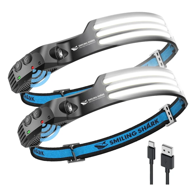 Linterna Frontal Smiling Shark 230 Gran Angular LED Blanco Recargable Sensor Mov