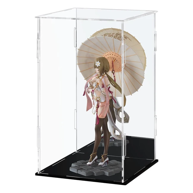 Vetrina Acrilico Scatola Espositiva Trasparente Action Figure Nero 15x15x25cm
