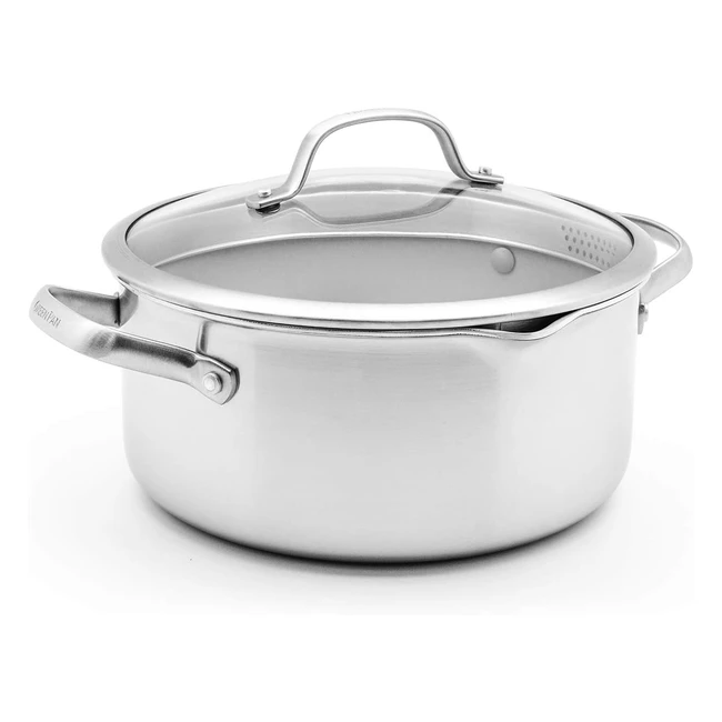 GreenPan Venice Pro Triply Edelstahl Gesundheits-Keramik Antihaft 24cm76l Kochtopf mit Dampfgarer-Einsatz Glasdeckel PFAS-frei Induktion Spülmaschine und Ofen geeignet