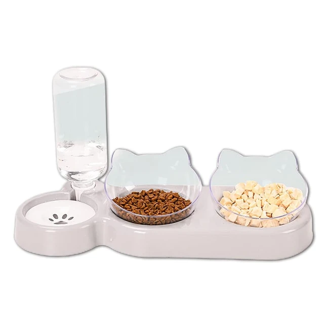3in1 Cat Food  Water Bowl Set - Double Bowls with Stand  Dispenser for Small M