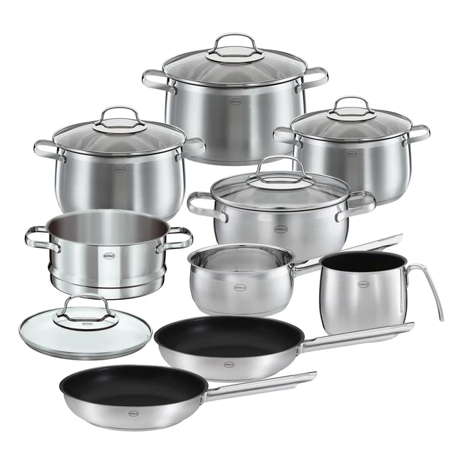RSLE Globe 10-teiliges Kochtopfset, Edelstahl 18/10, Glasdeckel, Aluminiumkern, für alle Herdarten geeignet