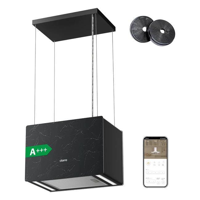 Ciarra CBCG4850 Pinnacle Classe A Cappa Isola 650m³ 48cm Touch Control e WiFi Nero Marmo