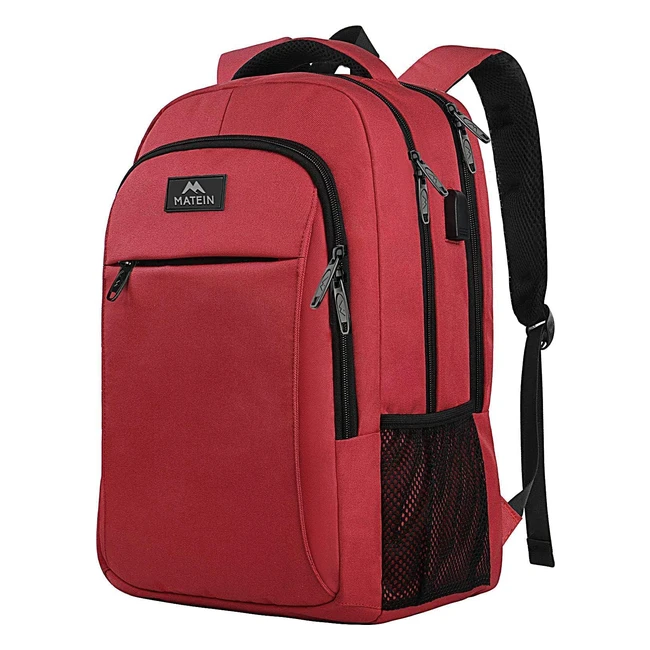 Matein Travel Laptop Backpack 156 Inch USB Charging Port Men Rucksack Anti Theft Water Resistant Red