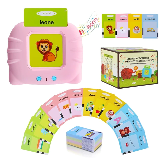 Flashcard Montessori educativi per bambini 16 anni - 192 fogli 384 parole - Rosa