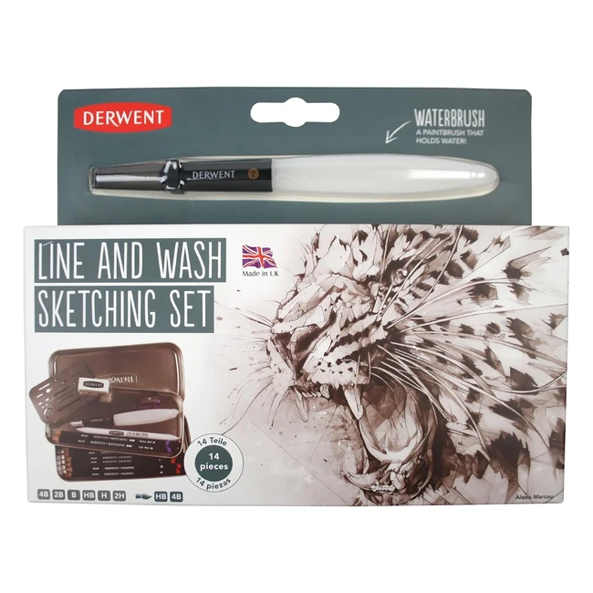 Derwent Line Wash Set per Schizzi in Astuccio di Metallo - Matite Grafite Acquer