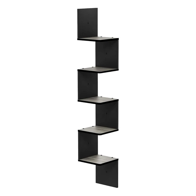 Furinno Wall Mounted Shelves French Oak Grey/Black 5-Tier Square - Space Saving Design