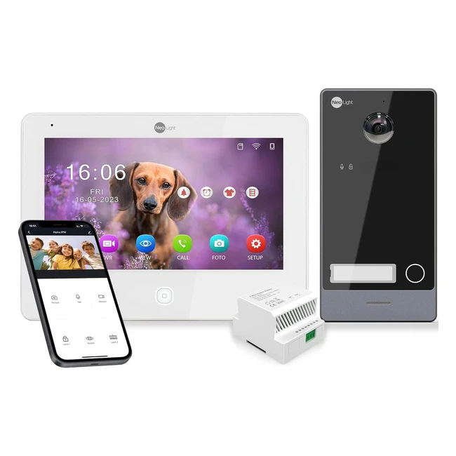 Videocitofono Neolight Wifi 2 Fili Kit Monofamiliare Full HD 7 Pollici Touch Scr
