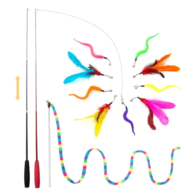 Fynigo Cat Toys for Indoor Cats - Interactive Feather Wand Set with 9 Refills  