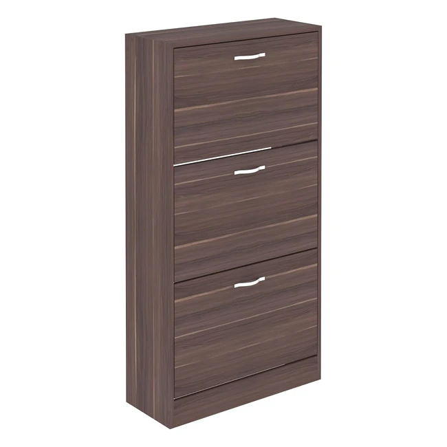 Vida Designs Shoe Cabinet Cupboard - 3 Drawer Organizer - Walnut - H 118 x W 60 