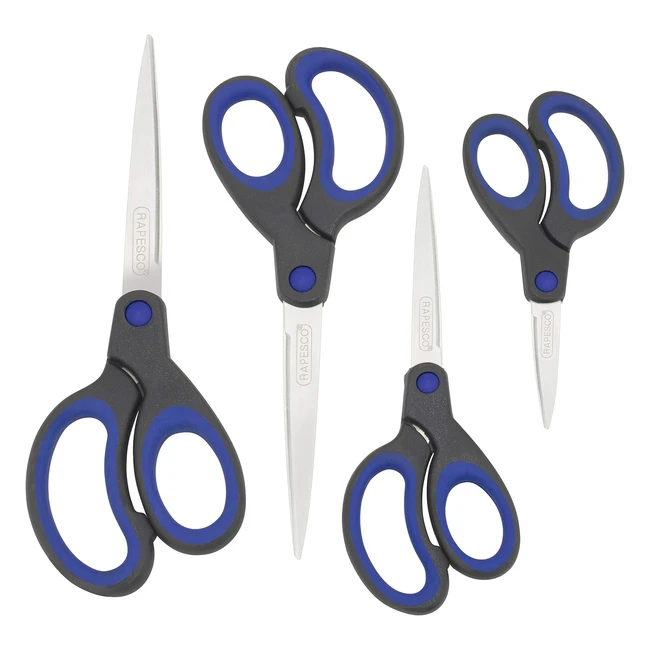 Rapesco 1578 Soft Grip Handle Scissors BlackBlue Set of 4 - UltraSharp Stainless