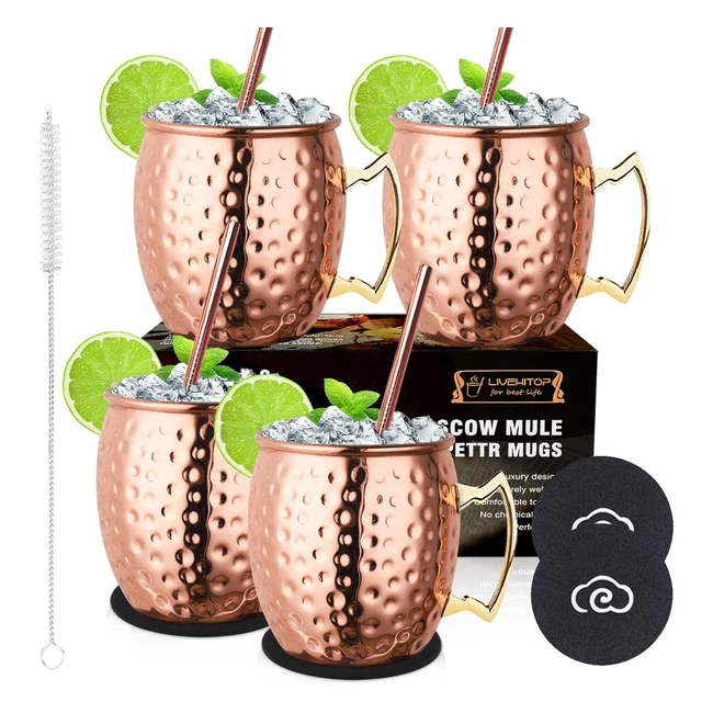 Set de 4 Tazas Moscow Mule Cobre Livehitop - Juego de Copas de Cctel con Coste