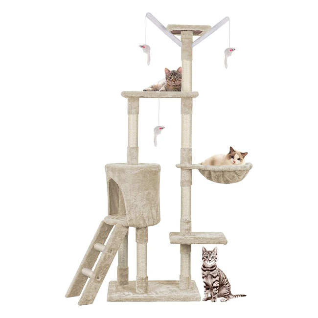 Cat Tree 145cm Multilevel Climbing Tower with Ladder - Stable Indoor Pet Activit