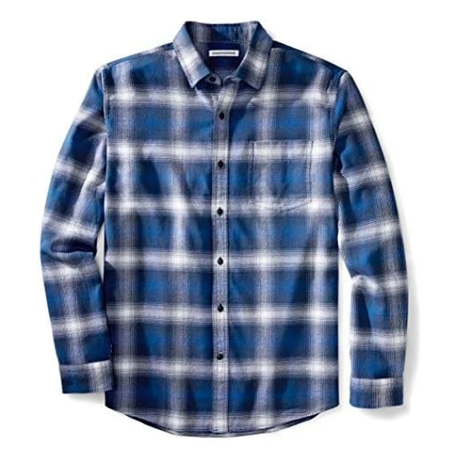 Amazon Essentials Herren Langarmhemd Flanell Bergre Blau Wei Groes Karo L
