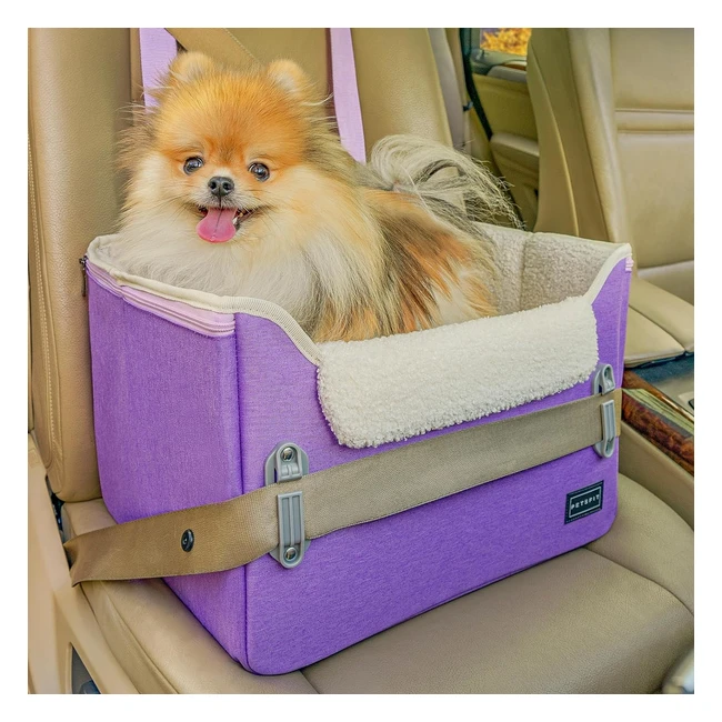 PetsFit Dog Car Seat for Small Dogs - Purple - Up to 25lbs - Adjustable Straps -