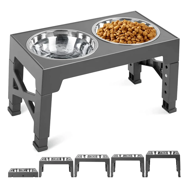 Gamelle Chien Surelevee Fostbeen 5 avec 2 Bols 1200ml Acier Inoxydable Noir