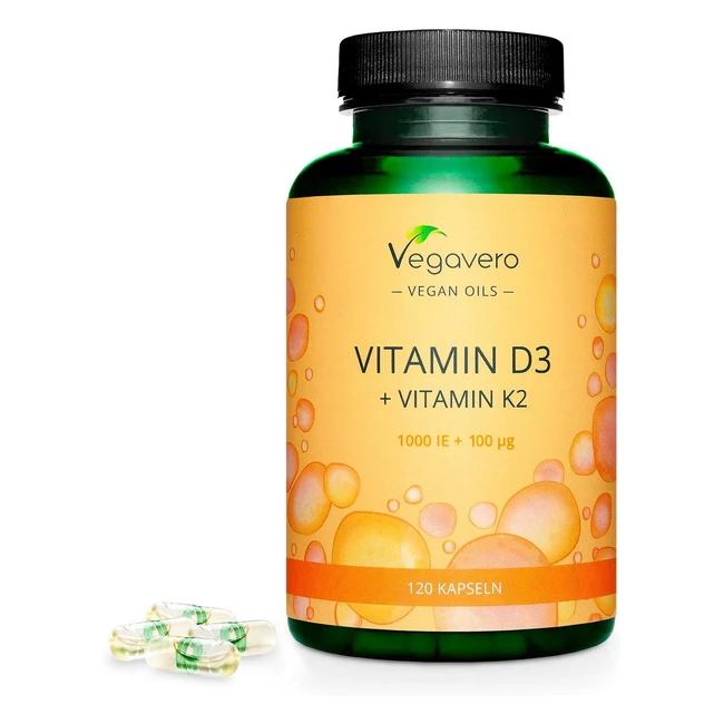 Vitamina D3 K2 Vegavero - Integratore per Ossa, Denti, Muscoli e Sistema Immunitario - 120 Capsule