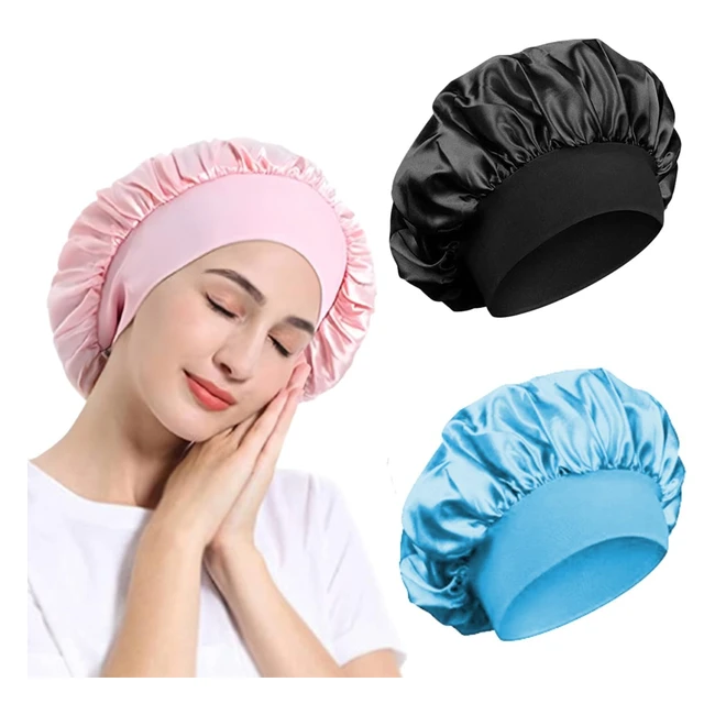 3 Pack Satin Bonnet Night Sleep Caps - Silk Wrap Soft Head Cover for Women and G